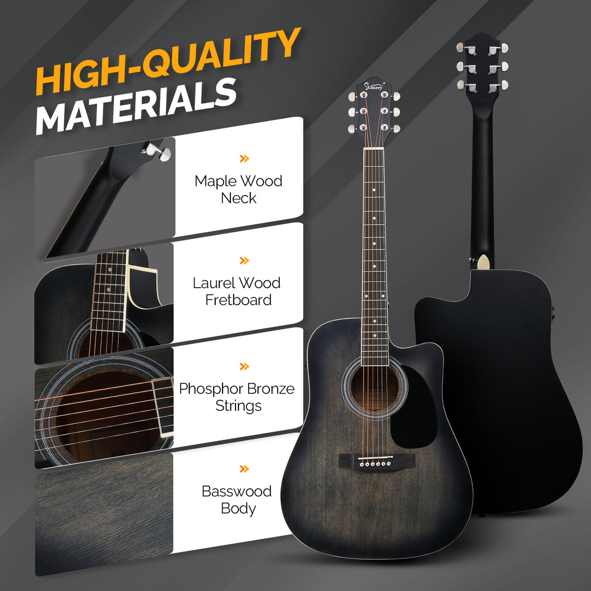 41in Full Size Electric Acoustic Guitar, Acoustic Guitar Kit, Cutaway Style, 6-String, Electric Acoustic Guitar w/Inbuilt Tuner, Bag, Strap, Pickups, Strings