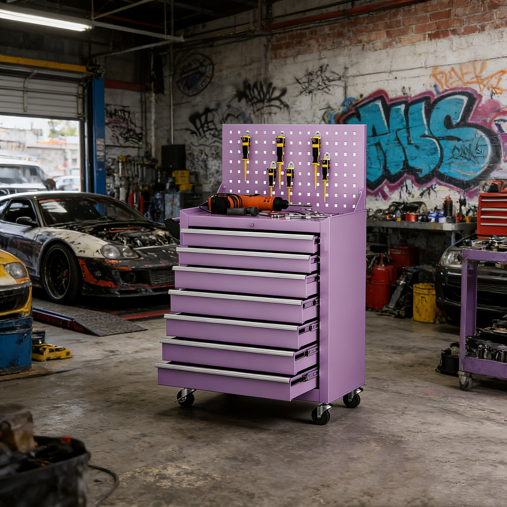 [Rolling Tool Chest] 7-Drawers Rolling Tool Chest Cabinet with Wheels - Keyed Locking System, Non-Slip Mat for Garage Warehouse Workshop