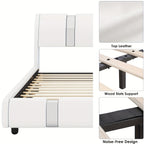 Contemporary Platform Bed Frame Made of Faux Leather, Featuring Iron Metal Accents, an Adjustable Headboard, And Wooden Slats for Support, Eliminating The Need for a Box Spring