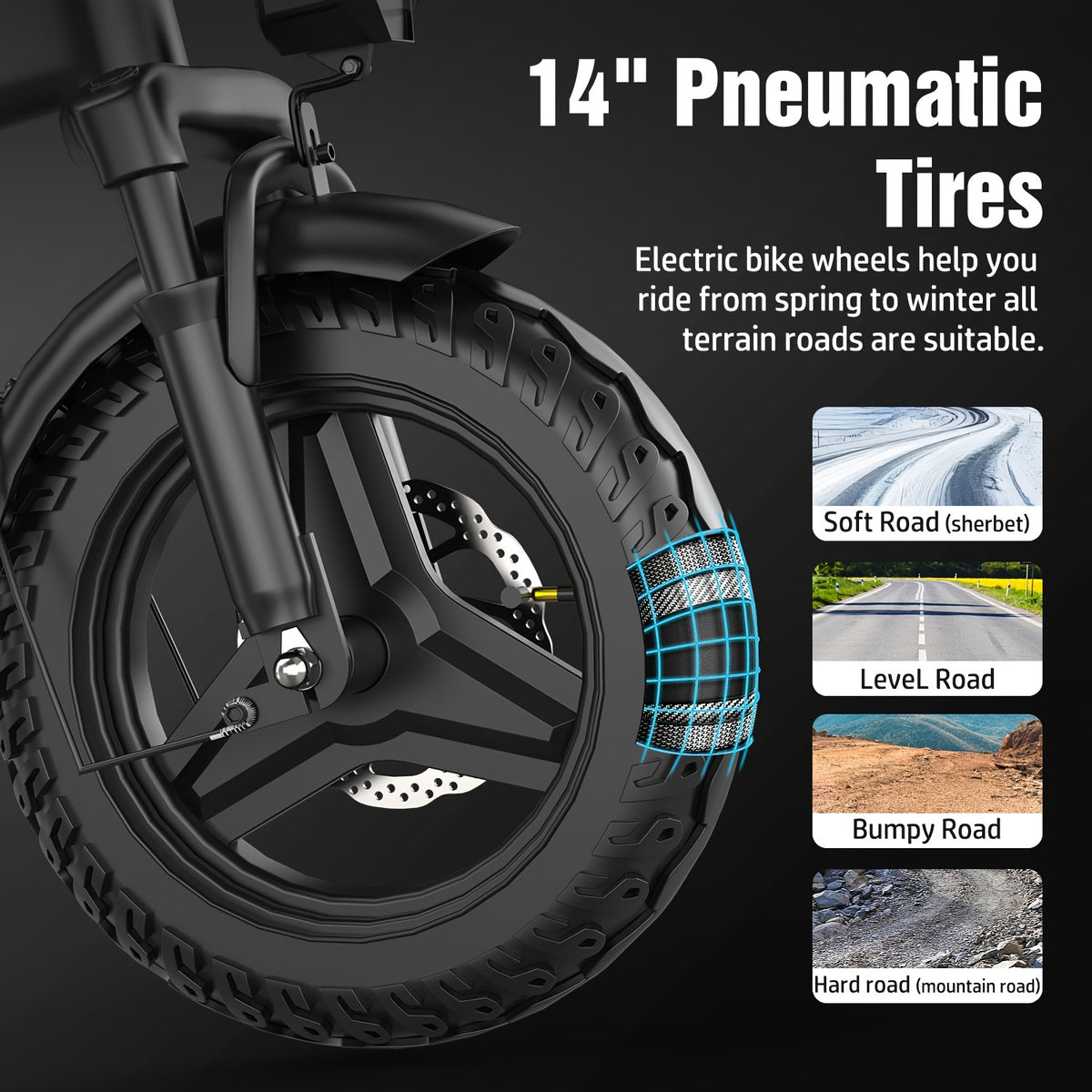 500W 20 Miles Per Hour Foldable Electric Bike For Adults, 48V 6Ah Removable Battery, 14" Ebike, Electric Mini Bike, The Range Is 30 Miles