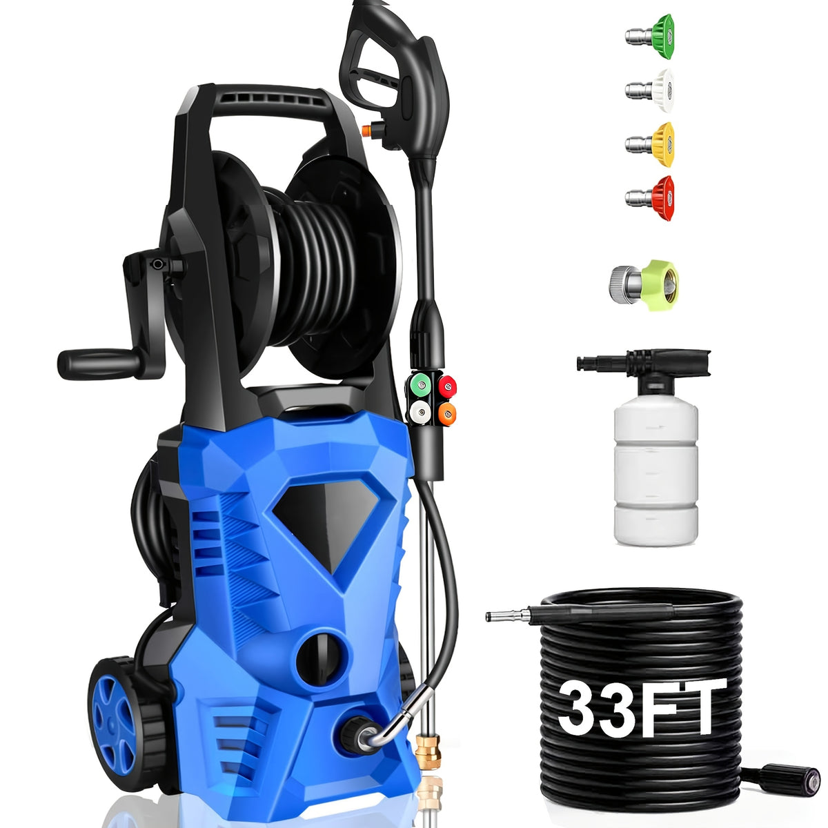 5000PSI Electric Pressure Washer - 2025 New Electric Power Washer with Upgraded 33FT Pressure Washer Hose Reel, Foam Cannon, 4 Nozzle Set, Power Washer for House/Patios/Car, Orange