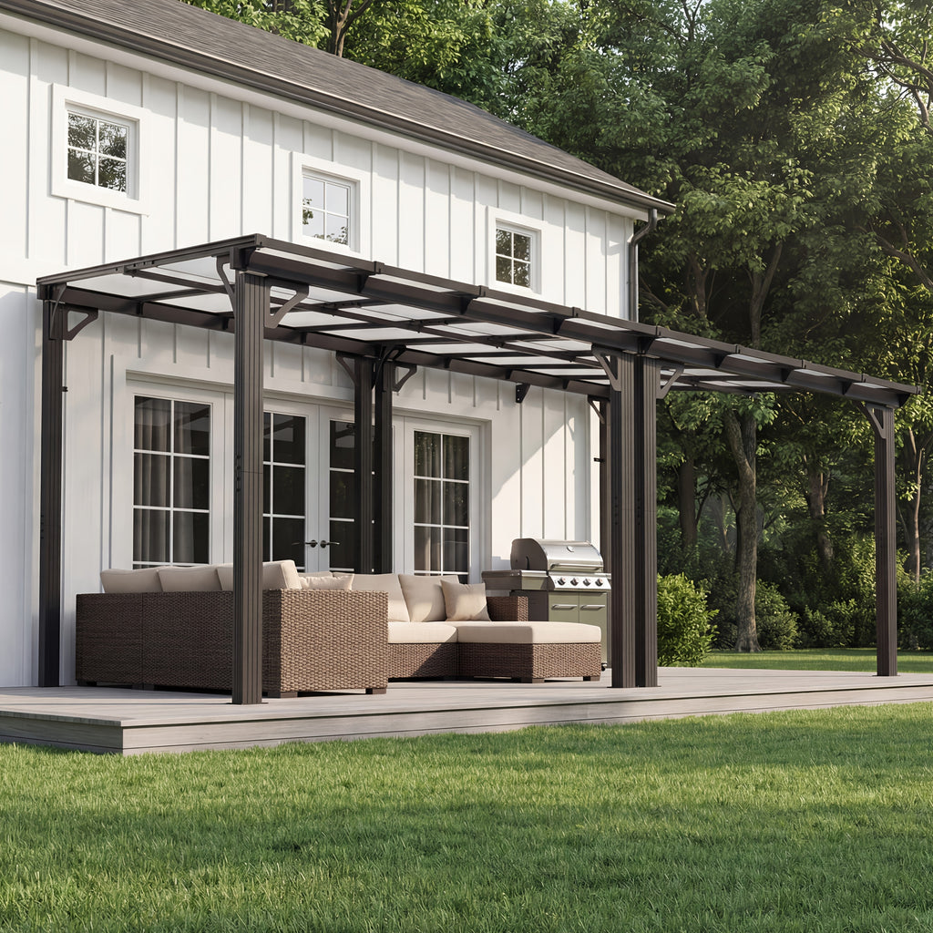 Wall-Mounted Pergola by VIWAT — Modular Splicable Design and Sloped Panel Roof for Patios and Decks, Gray