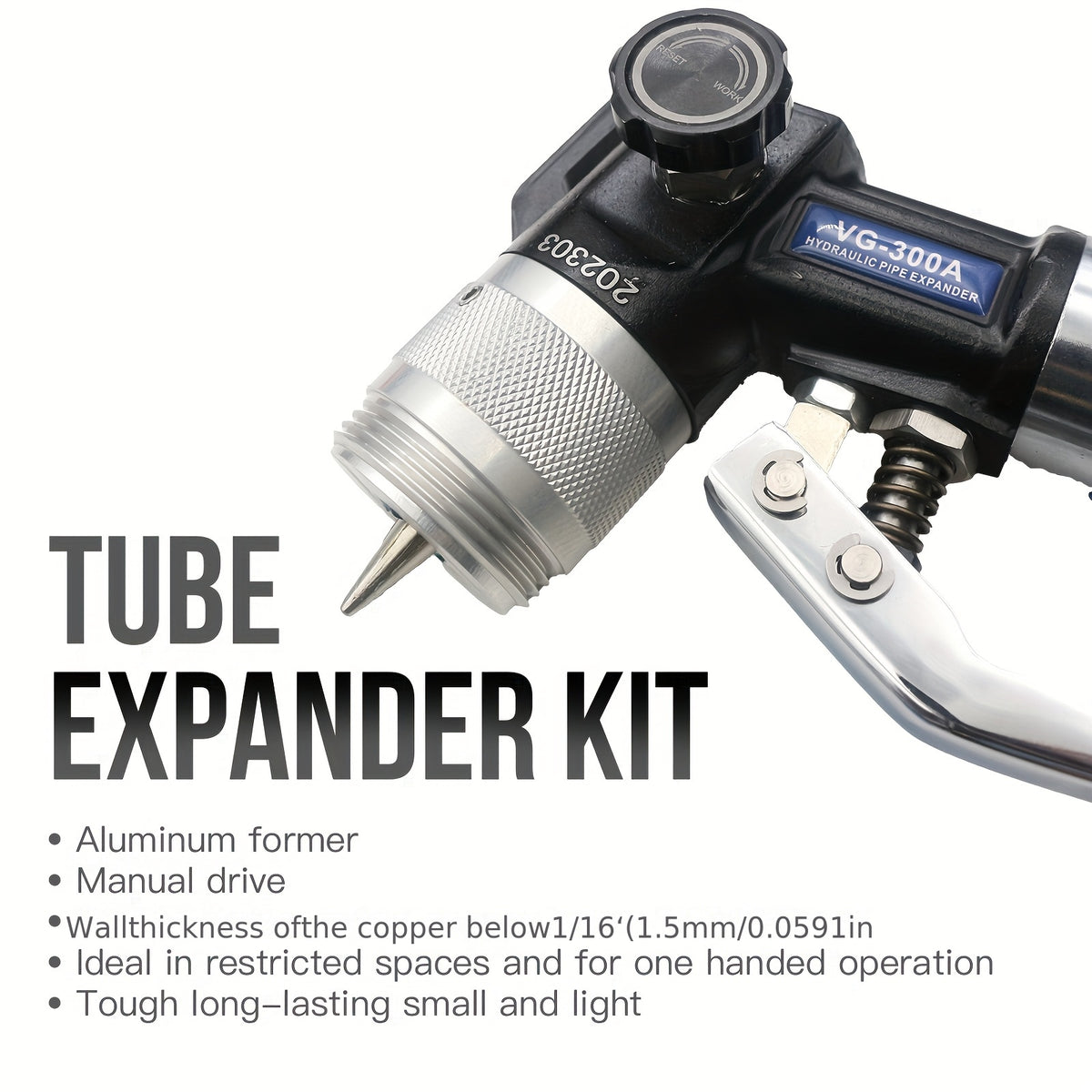 [Hydraulic Swaging Tool] Tube Expander Hydraulic Swaging & Expanding Tool Kit, 3/8" to 1-1/8" Range, Includes 7 Interchangeable Heads