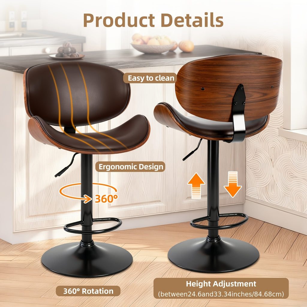 Comfort & Style: Set of 2/4/6 Swivel Bar Stools with Footrest. Features Adjustable Height, Soft PU Leather, And A Sleek Bentwood Frame for Any Space