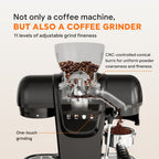 Italian Espresso Machine with 19-Bar Pressure and Conical Burr Grinder for Cappuccinos and Lattes