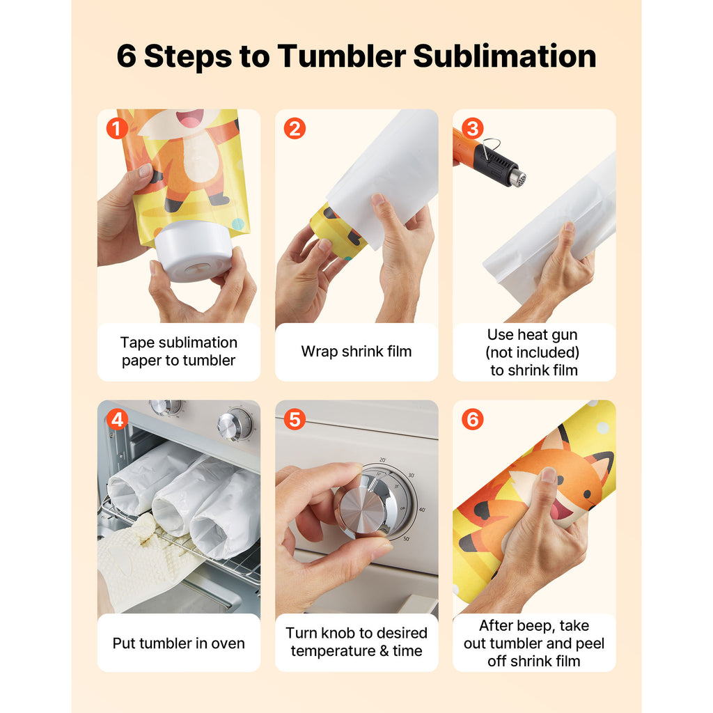 VEVOR Sublimation Oven Machine, 26 Qt, Fits 40oz Tumblers, Standard model / With 1 Heat Air Gun model, 50 Shrink Films, 1 Tape and 2 Heat Gloves, 360° Turbo Convection for Sublimation Blank Tumblers, Mugs, Bowls, Off-White