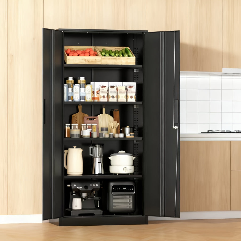 72" Metal Storage Cabinet with Lock, with 2 Doors And 4 Adjustable Shelves, Lockable Steel Storage for Office, Garage, Warehouse,, Home