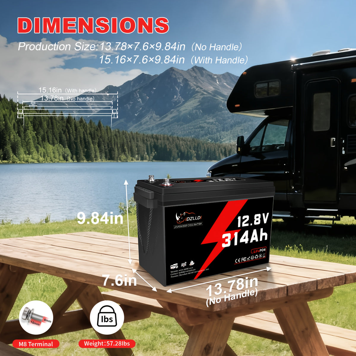 RV 12V 150/314Ah Lifepo4 Lithium Battery, Built-In BMS System, High Power Output, 15000+ Rechargeable Lithium Iron Phosphate Battery Deep Cycle, Very Suitable for Household, Solar Energy, And Camping