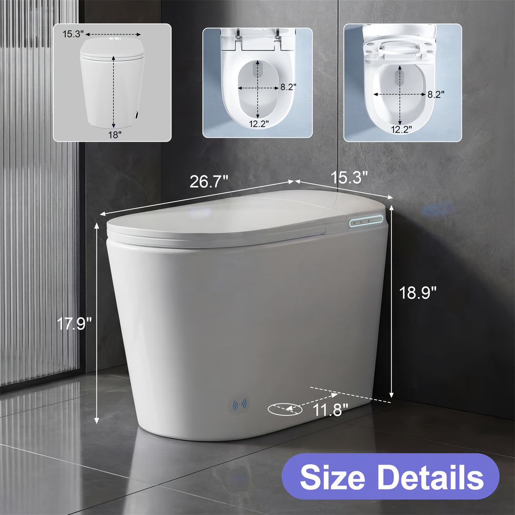 [Smart Toilet] Smart Toilet with Built-in Feminine Wash Function — Features Seat Heating and Night Light, Supports Warm Water Bidet and Warm Air Drying; Modern Tankless 1pc Design, Equipped with Soft-close Lid, Foot-operated Sensor, and Automatic Lid/seat
