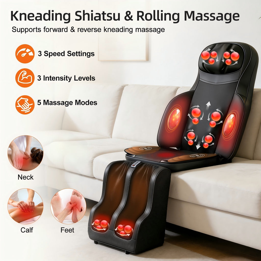 3D Shiatsu Full Body Massage Mat with Leg Massage Function, 8 Kneading Nodes & 9 Modes, Deep Muscle Relaxation for Neck, Back, Legs & Feet, Perfect for Home Office Fitness Use