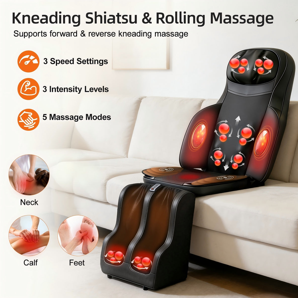 3D Shiatsu Full Body Massage Mat with Leg Massage Function, 8 Kneading Nodes & 9 Modes, Deep Muscle Relaxation for Neck, Back, Legs & Feet, Perfect for Home Office Fitness Use