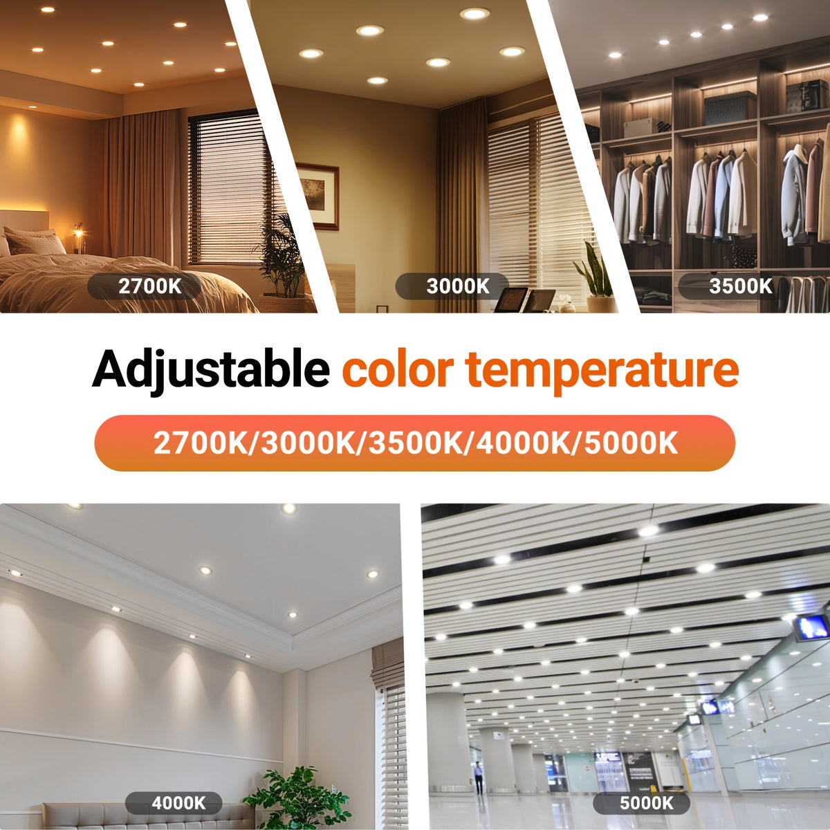 24/72-Pack 6-Inch 5CCT Ultra-Thin LED Recessed Ceiling Light with Junction Box, 2700K/ 3000K/ 3500K/ 4000K/ 5000K Optional, 1050LM Brightness, Dimmable Slotless Wafer Downlight, 12W Is Equivalent to 110W And Is Suitable for Ceiling Lighting