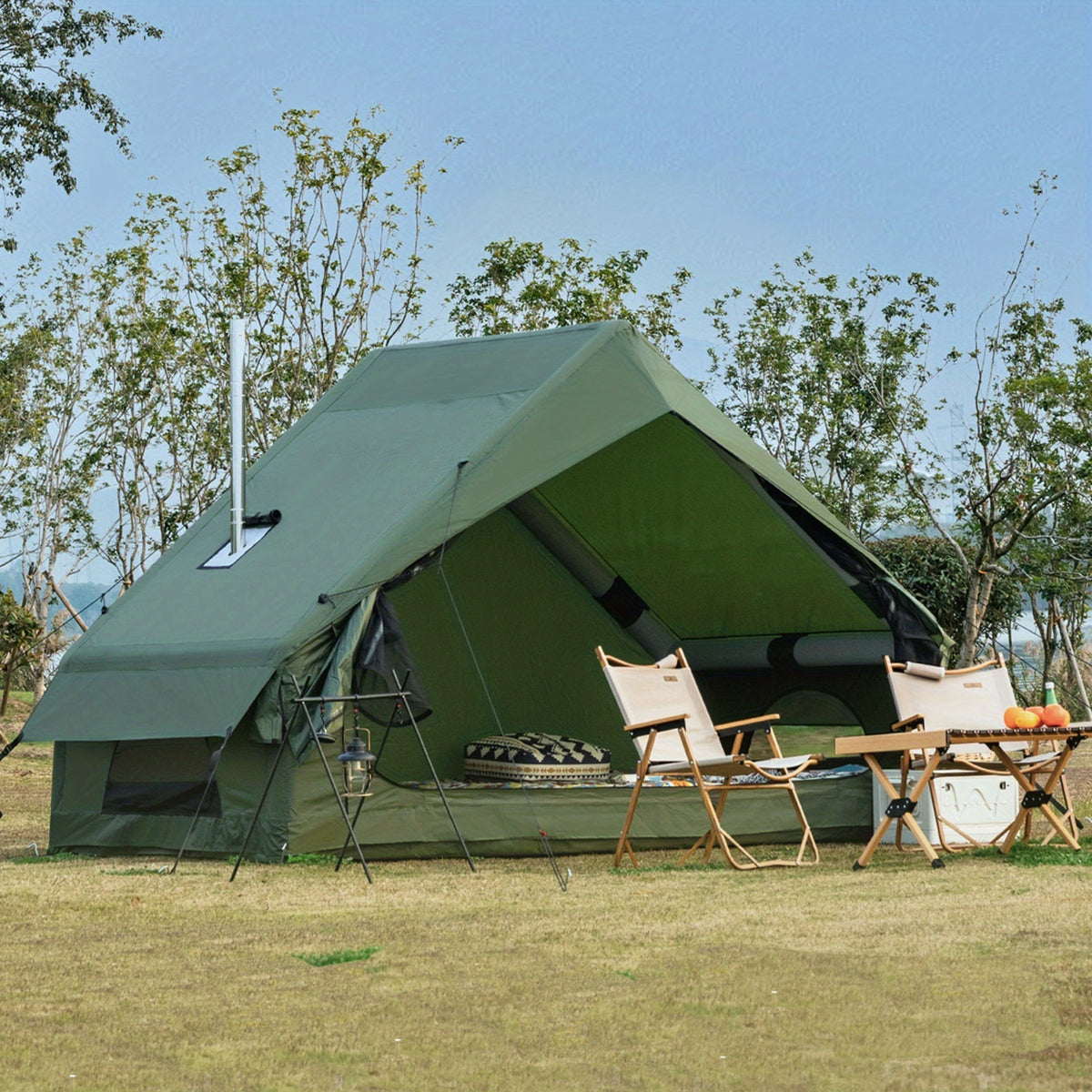 65 Sq.ft Inflatable Camping Tent For 3-4 Person, Self-Supporting Air Tent With Easy Setup, Windproof Cabin Tent With Mesh Windows, Portable Inflatable Tent For Outdoor Camping, Hiking, Backpacking & Travel