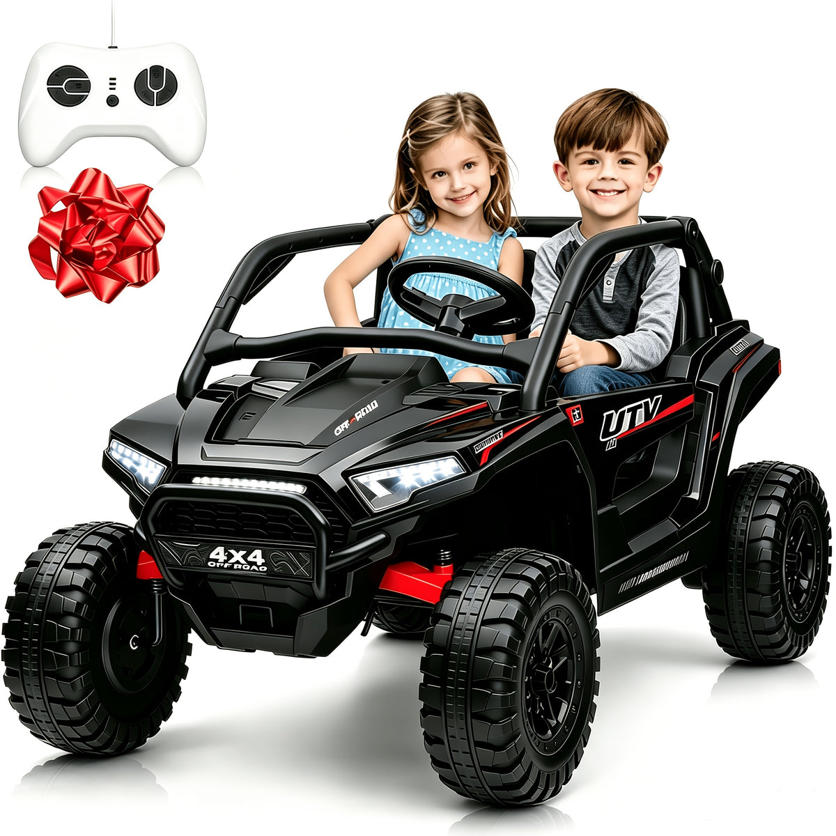 24V Ride-On Car, 2-Seater XL 4X4 Off-Road UTV with Powerful Motors, Remote Control, Music, LED Lights, 20" Wide Seat, 24 Volt Ride-On Toys for Big Kids