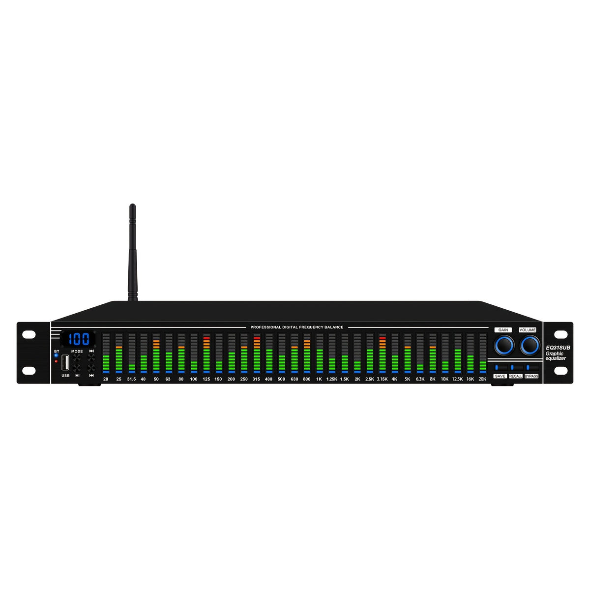 Professional Digital Audio Equalizer with USB- Anti-Howling Feedback Suppressor & Noise Reduction Suitable for Karaoke Systems, Preamplifier for Stage Performances, Echo Cancellation for Theater, Podcasting, Voice Amplifier