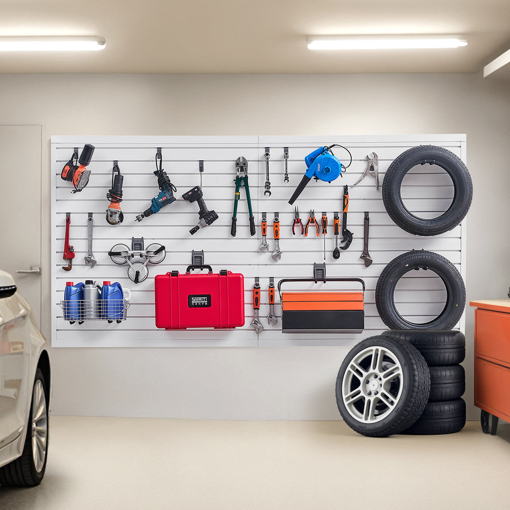 VEVOR 2 x 4 ft / 4 x 4 ft / 8 x 4 ft Slat Wall Paneling PVC White Garage Slatwall with Modular Design White/Grey/Black