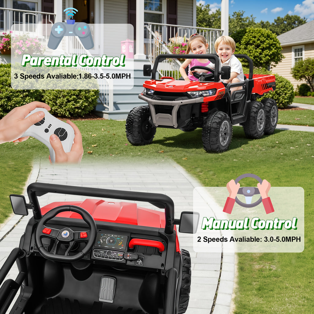 24V Kids Ride-On UTV, Dual Mode Powered Car With Remote, 3 Speed Settings, Music, LED Lights & Suspension, Outdoor Toy Vehicle For Boys And Girls Ages 3+