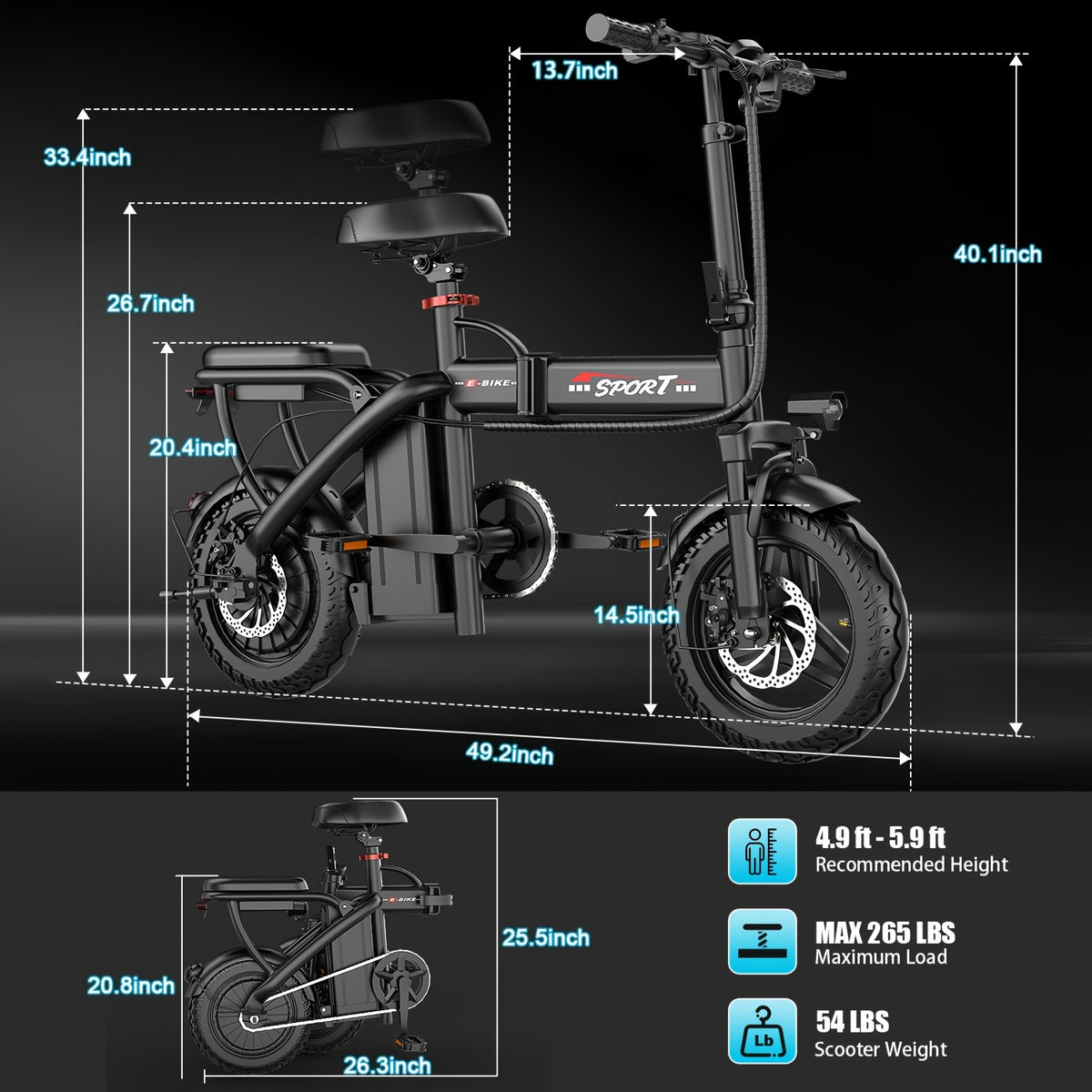 500W 20 Miles Per Hour Foldable Electric Bike For Adults, 48V 6Ah Removable Battery, 14" Ebike, Electric Mini Bike, The Range Is 30 Miles