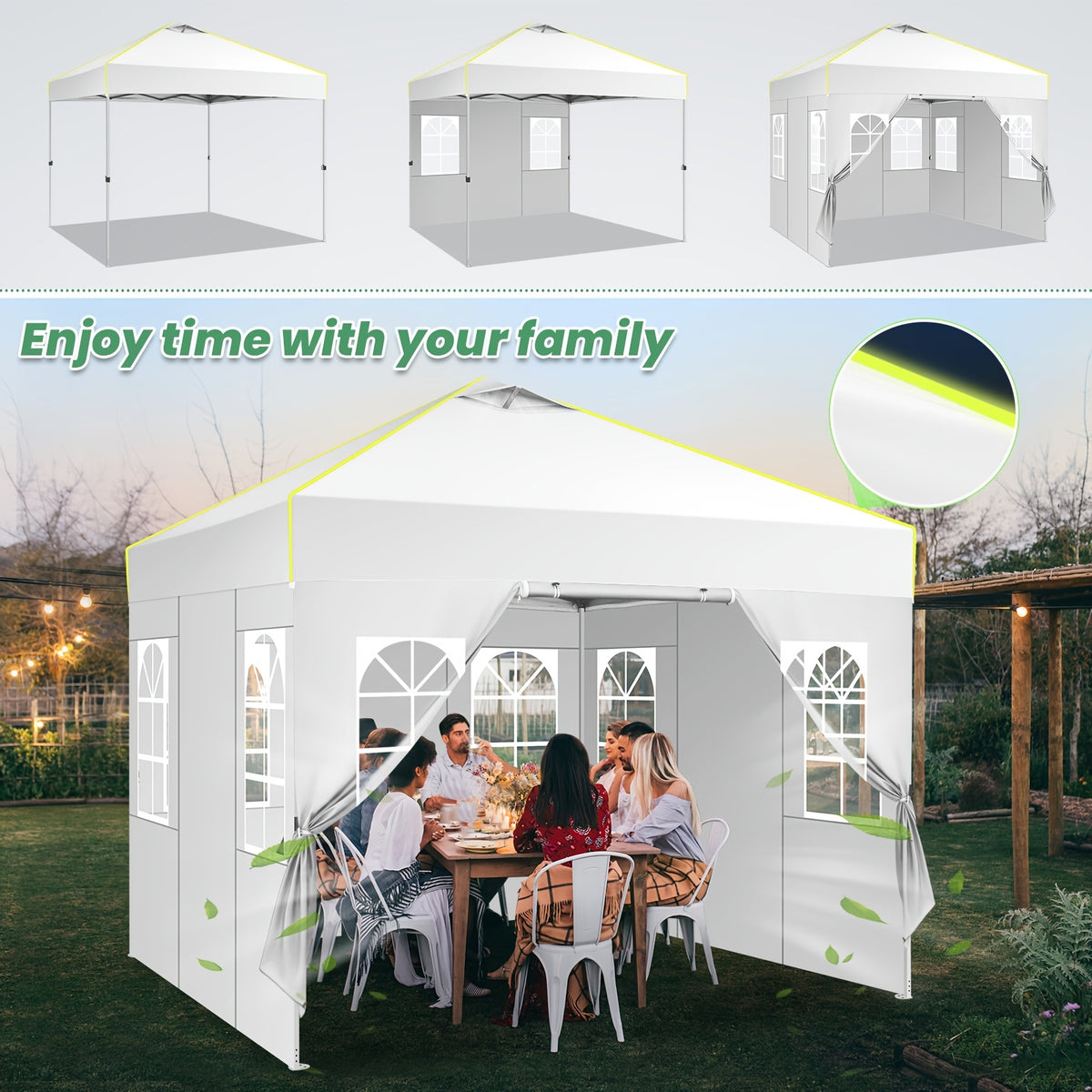 10x10ft One-Push Pop-Up Canopy Tent with 4 Removable Walls for Adjustable Outdoor Event Shelter