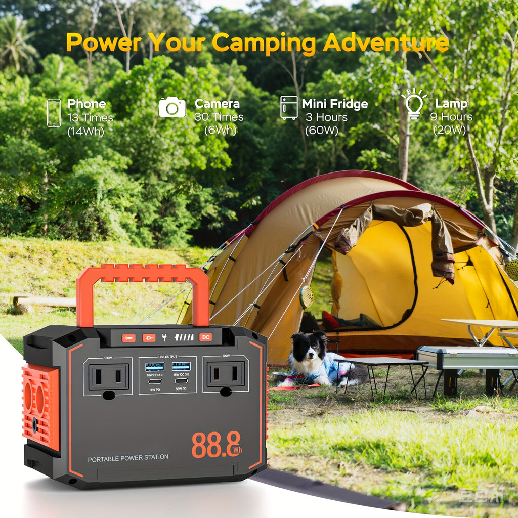 Portable Power Station 237Wh With 60W Solar Panel/88Wh &30W SL/111Wh &30W SL, Or 88.8Wh/237Wh.with 2*AC/USB-C PD/USB QC3.0/DC Output, LED Emergency Power Light For Outdoor Camping, RV Traveling, Emergencies For Gift