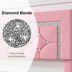 HOMBCK Twin Full Queen King Bed Frame, Padded Platform Bed with Button Tufting Headboard, Princess Platform Bed with Diamond Design, Halloween Decoration, Wooden Strip Support, No Spring Box Needed, Easy to Assemble, Pink/White/Black/Beige