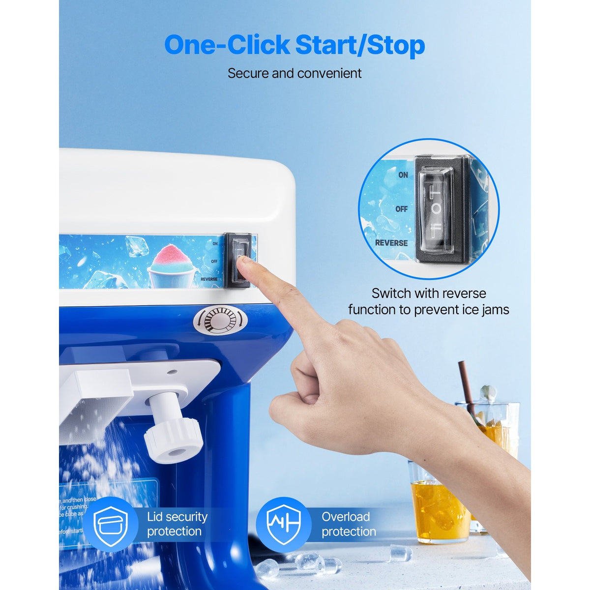 VEVOR Commercial Ice Shaver 286LBS/H Electric Snow Cone Maker Ice Crusher Blue