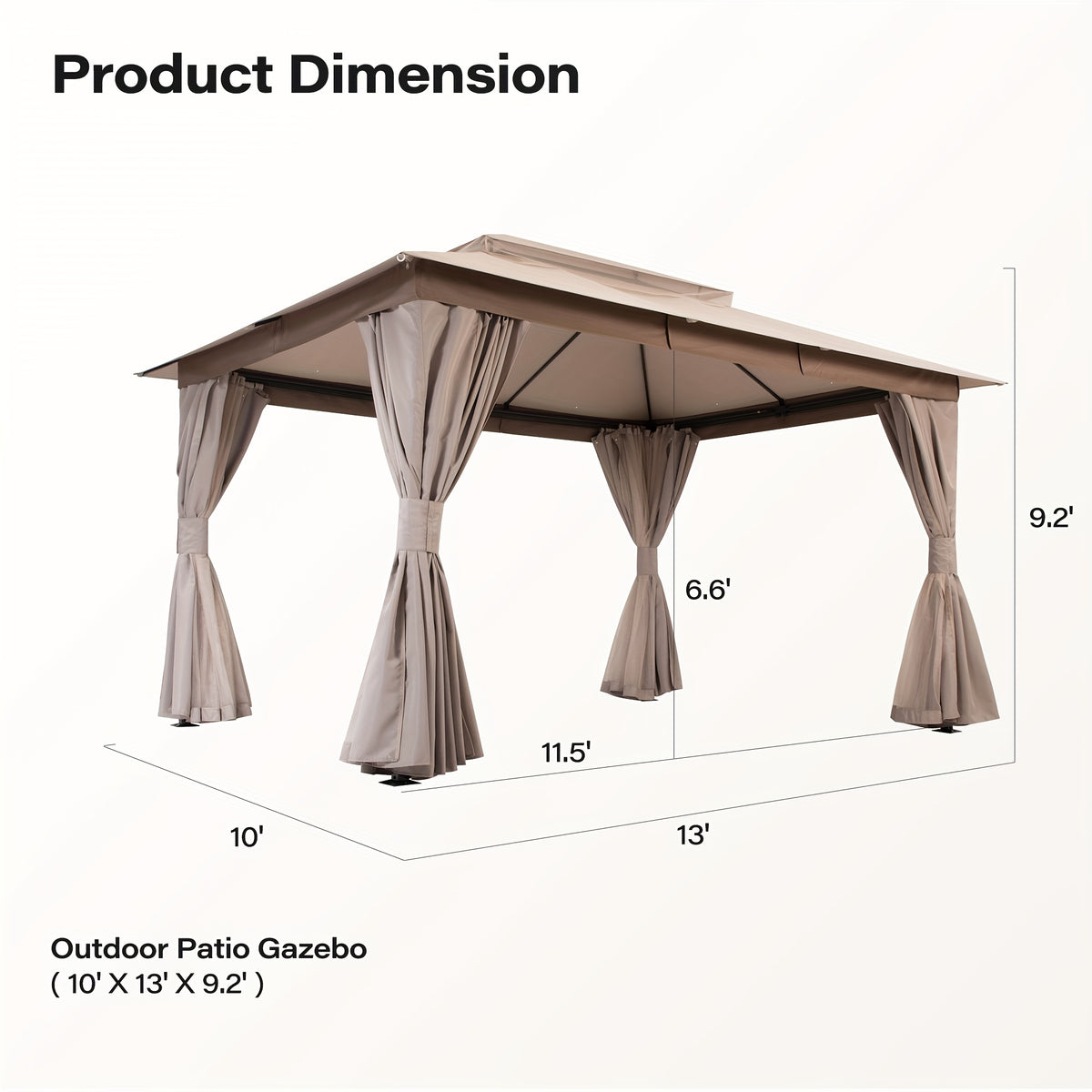 Outdoor Gazebo 10x13 ft by KAMEROUT with Double Roof and Mesh Privacy Screens for Backyard Gatherings