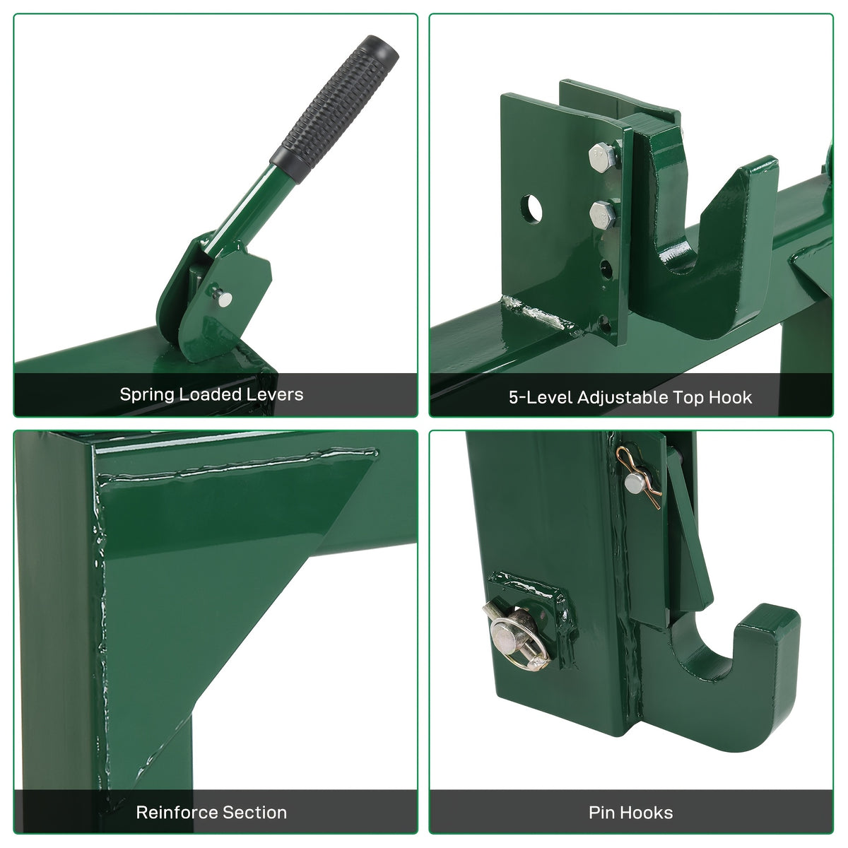 3-Pt Quick Hitch Adapter Category 1 & 2 Tractor, 3000 lb Lift, Adjustable Steel Bolt, Green Powder Coated (OEM Replacement)