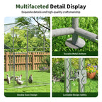 Walk-In Chicken Run with Feeding Port and UV-Resistant Cover, Galvanized Outdoor Poultry Enclosure
