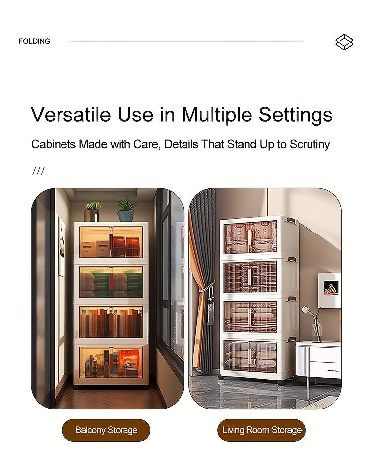 1/3/4/5-Tier 34.7" Extra-Large Folding Storage Trunks with Lids, Stackable Plastic Bins on Wheels, Collapsible Organizer for Closet, Bedroom, Office, Kitchen, And More - Foldable Storage Lockers And Room Decor