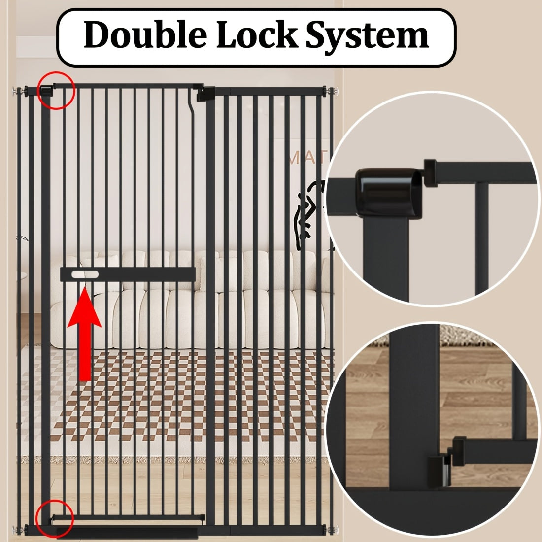 [Extra Tall Pet Gate] 61 Inch Extra Tall Pet Gate, 30.11"-52.7" Extra Wide Pressure Mounted Walk Through Swing Safety Cat Gates for Stairs, Doorways, Kitchen