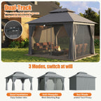 10'X12' Outdoor Double Ventilated Gazebo & Pergola On, Heavy Metal Frame Double Roof, Party Tent with Mosquito Net And Privacy Screen, Suitable for Backyard, Lawn, Garden, Deck (Grey/Beige/Blue 10'X12'/10'X10/8'X8')