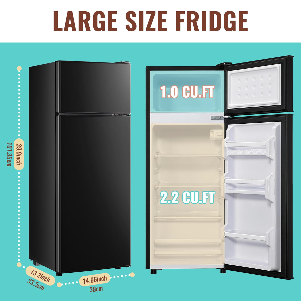 [Compact Refrigerator] 5.0/4.5/2.4 Cu.Ft. Compact Refrigerator with Freezer Suitable for Office, Kitchen, Dorm & Bedroom, Mini Fridge with 2 Doors, 7-Tier Thermostat, Direct-Cool Cooling System, ABS Cabinet & Compressor Cooling, Low Voltage ( Plug)