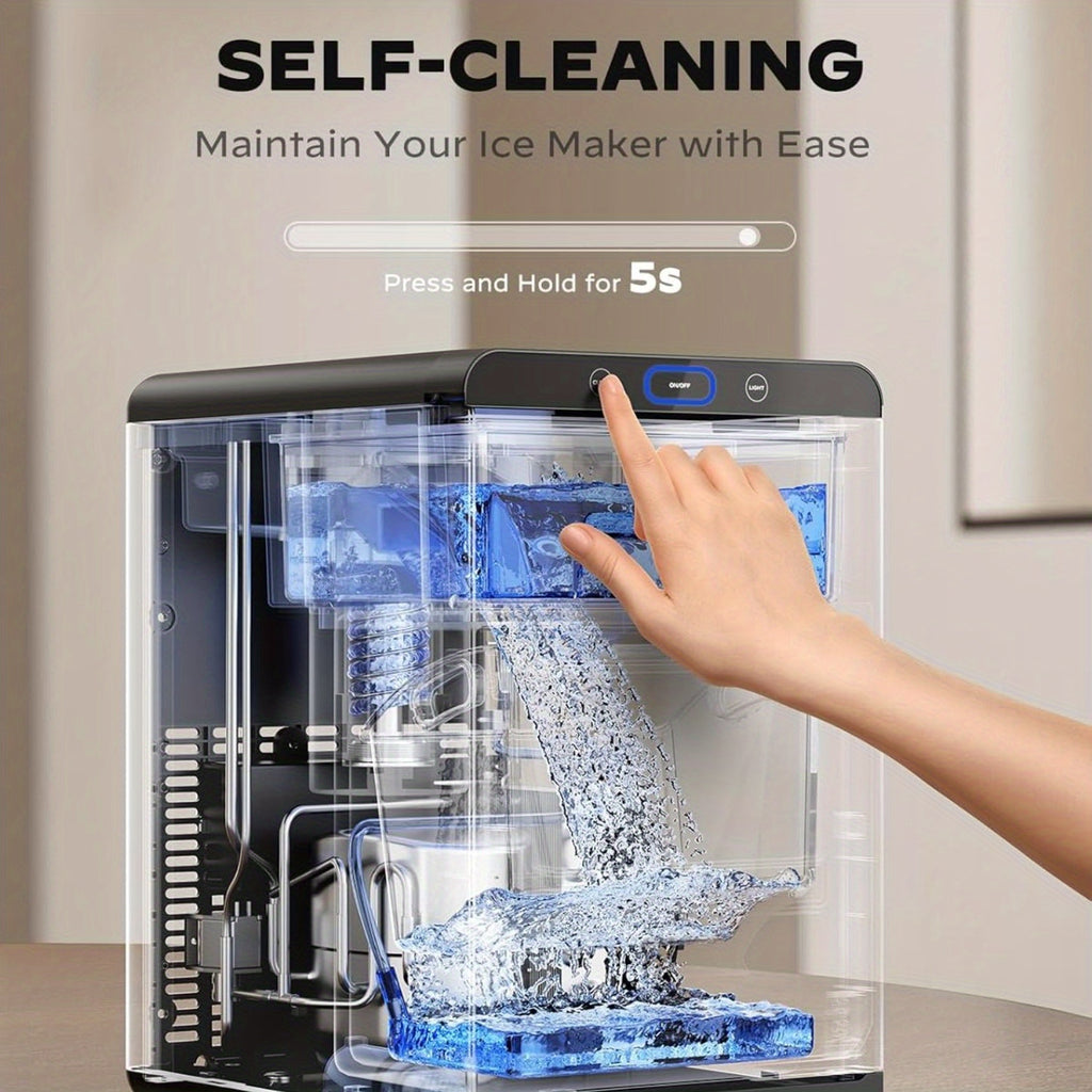 44 LBS Nugget Ice Maker Machine, Desktop ice maker, with front-pull-out water tank and removable basket, suitable for home/ kitchen/ camping, stainless steel