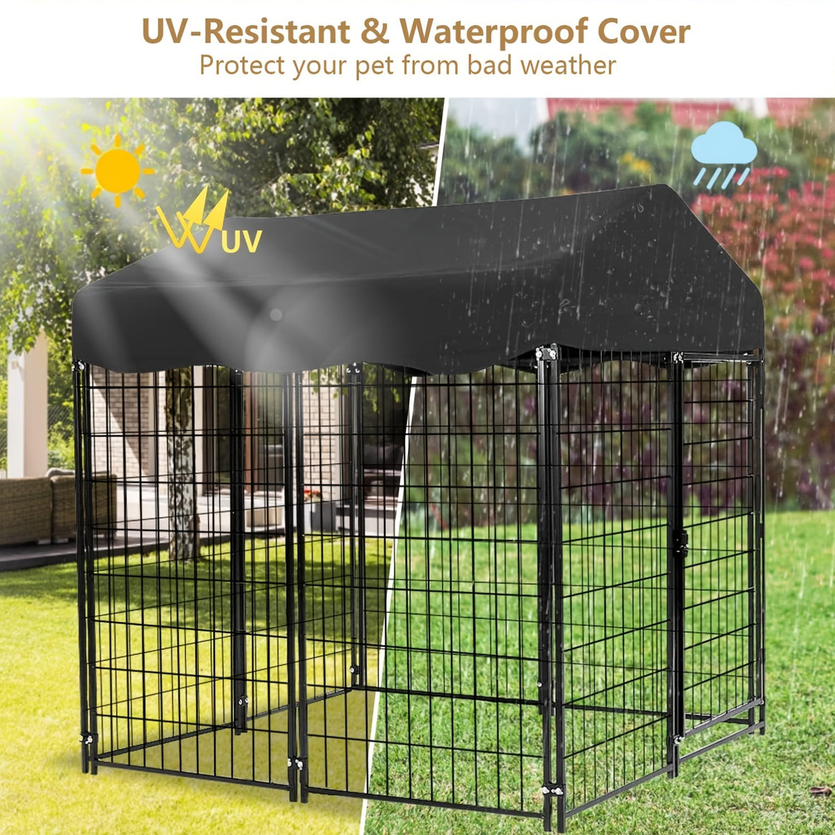 [Heavy Duty Dog Cage] Outdoor Dog Kennel, Heavy Duty Dog Cage With Roof, For Medium To Small Dogs Outside 4Ft X 4Ft X 4.5Ft, Large Pet Crate Cage Dog Playpen