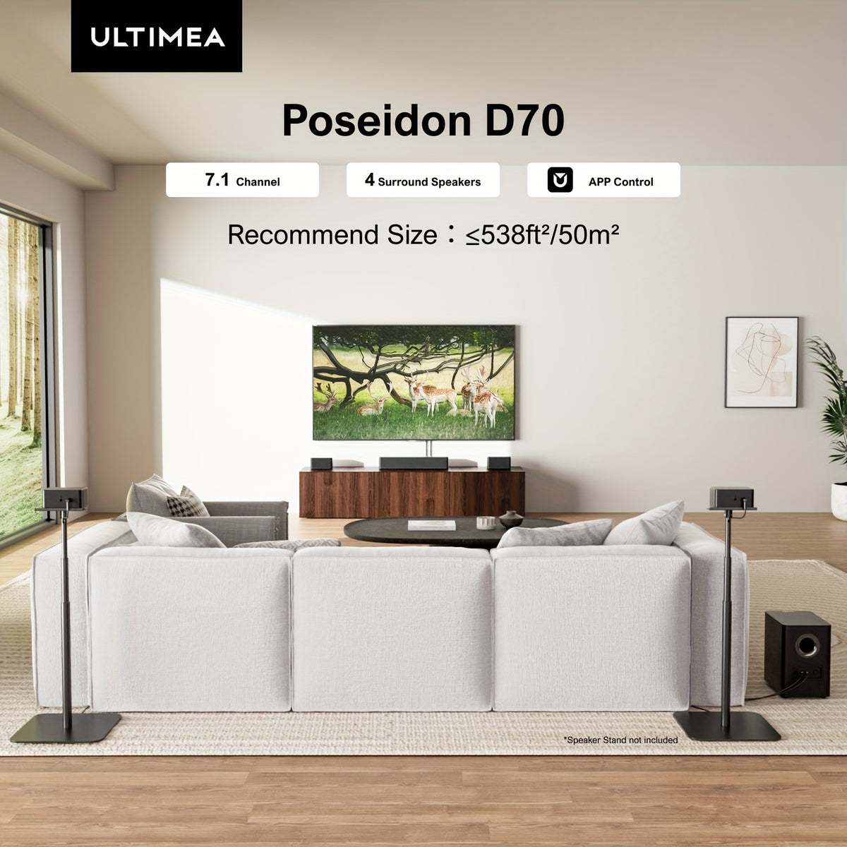 ULTIMEA 410W, 7.1ch Soundbar with Wireless Subwoofer, Virtual Surround Sound System for TV, App Control, Sound Bar for TV, 4 Wired Surround Speakers, Home Theater Sound System