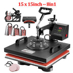 8-in-1 Heat Press Machine, Equipped with 15x15 Inch / 15x12 Inch Pressure Plates, 360° Rotating T-shirt Heat Transfer Machine, Digitally Controlled Dual LED Display, Suitable for Sublimation Transfer on T-shirts, Hats, Mugs, Plates, and Other Items