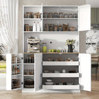 71-Inch Tall Kitchen Pantry Cabinet Featuring Three Pull-Out Drawers, Spacious Storage with Hutch And Door Shelves, And a Pantry Organizer That Includes a Microwave And Coffee Stand for The Dining Area, in White