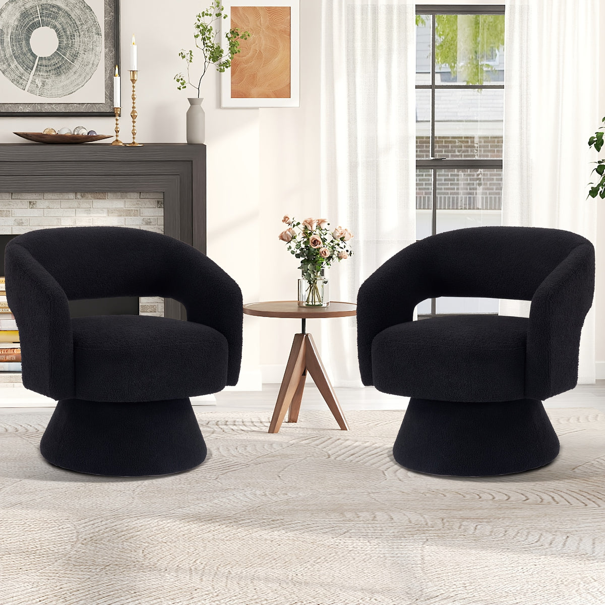 Swivel Accent Chair for Living Rooms and Reading Nooks, Modern Barrel-Shaped Lounge Armchair in Green, Orange or Black