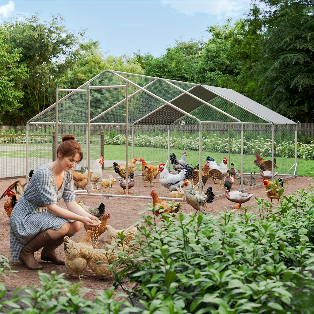 Nordivale Large Metal Chicken Coop with Winter Wrap Cover - 10x6.7x6.4ft/20x10x6.4ft Walk-in Chicken Run for Hens/Ducks/Rabbits, All-Weather Poultry Pen with Lock for Outdoor and Backyard, Farm, Duck Rabbit Cage Poultry Pen