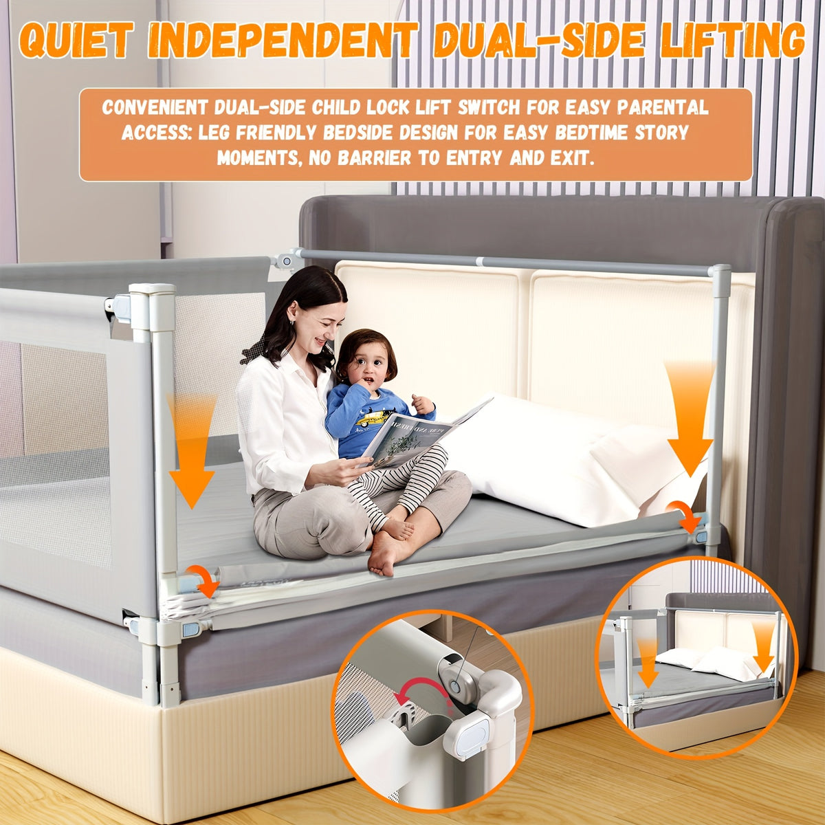 (3 Packs with Bar) Bed Rail Guard for Baby, Safety Bed Rail for Toddlers, Reinforced Large S-Shape, Height Adjustment, Dual Side Lifting, Fit for King Size Bed