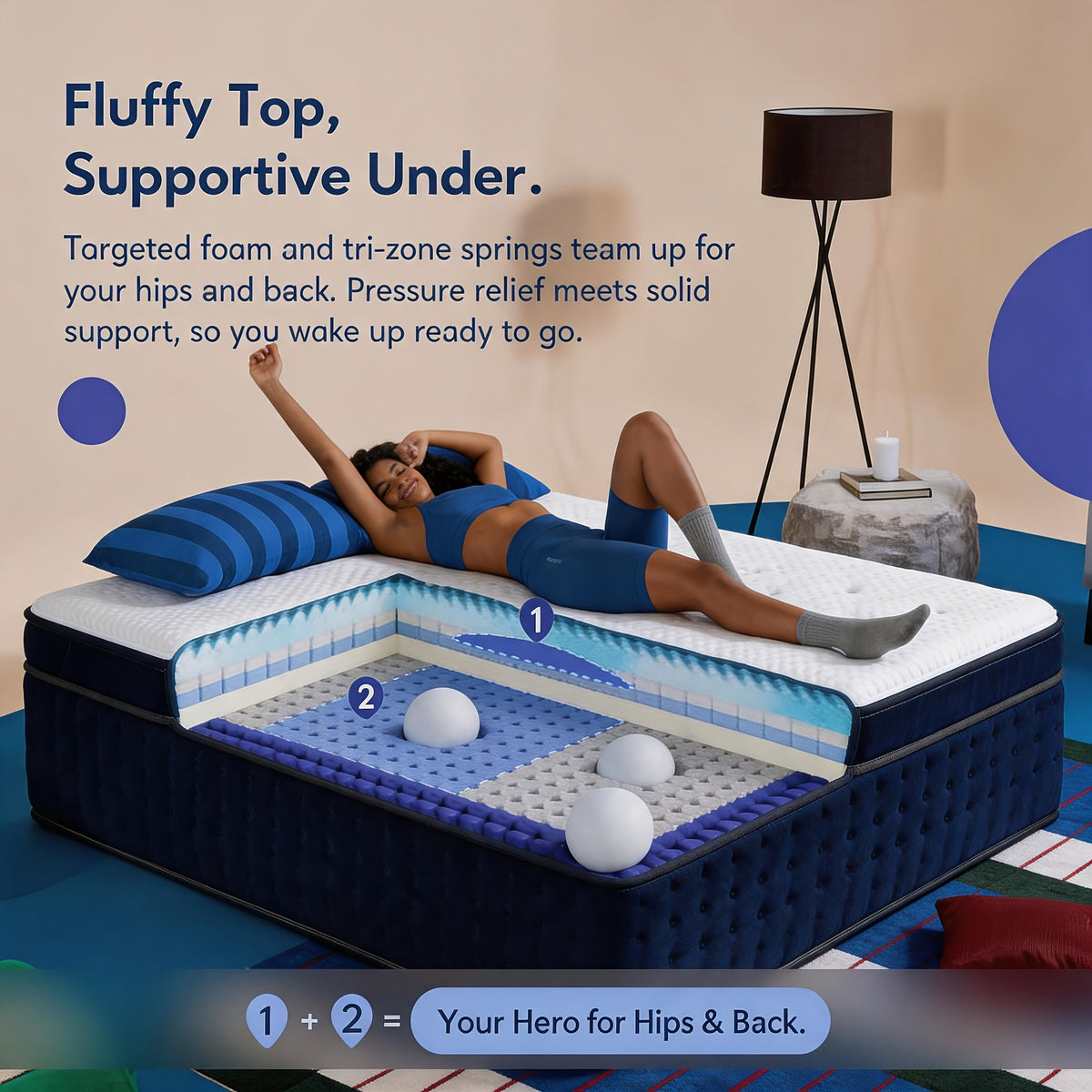 Queen Size 12-Inch Mixed Mattress, Memory Foam - Ergonomic Design, Medium Firm Mixed, Luxurious Spring Comfort Mattress, Suitable for Home, Guest Room, Hotel