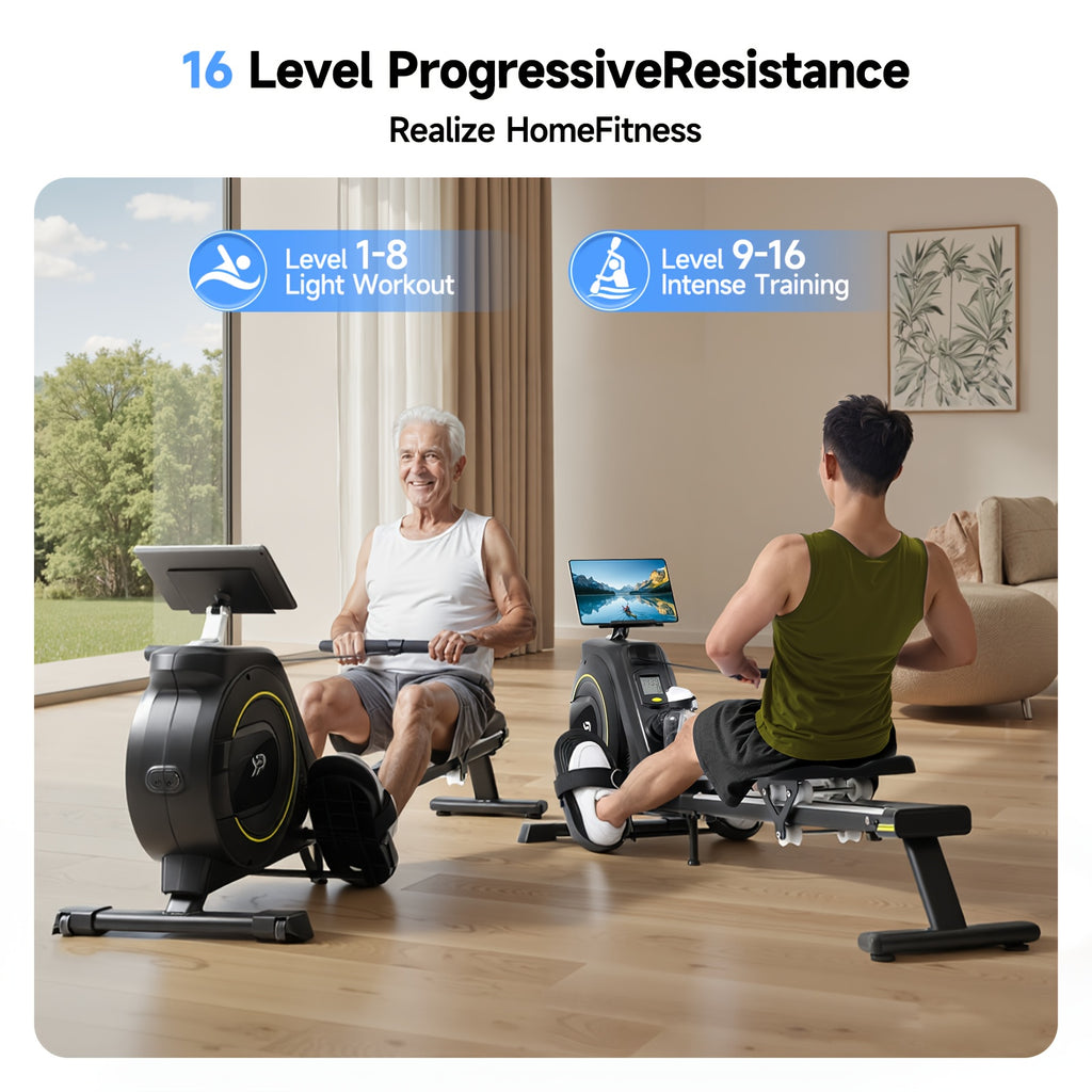 Row Machine with Comfortable Seat, Quiet Rowing Machines for Home, Magnetic Rower with 16-Level Resistance & 350LB Weight Capacity, Support Tablet Holder, Foldable Rowing Machine, Rowing Exercise Equipment, Rowing Machine Exercise, Cardio Workout, Indoor