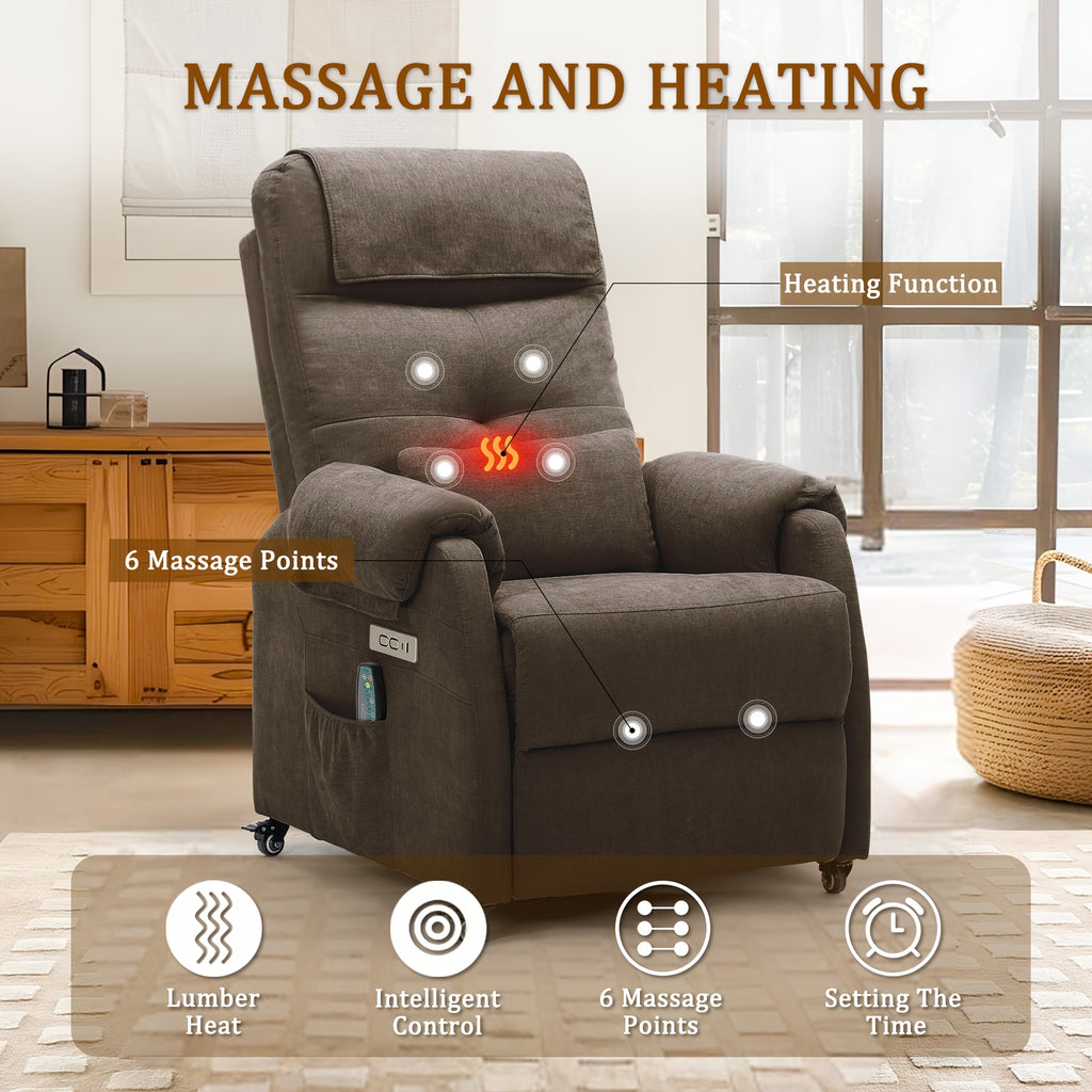Personal Care Armchair, Recliner with Massage And Heating Functions, Portable Sofa Chair, Electric Recliner, Chair with USB Port And Side Pockets, Chenille Material Recliner Suitable for Living Room, Christmas Gift.