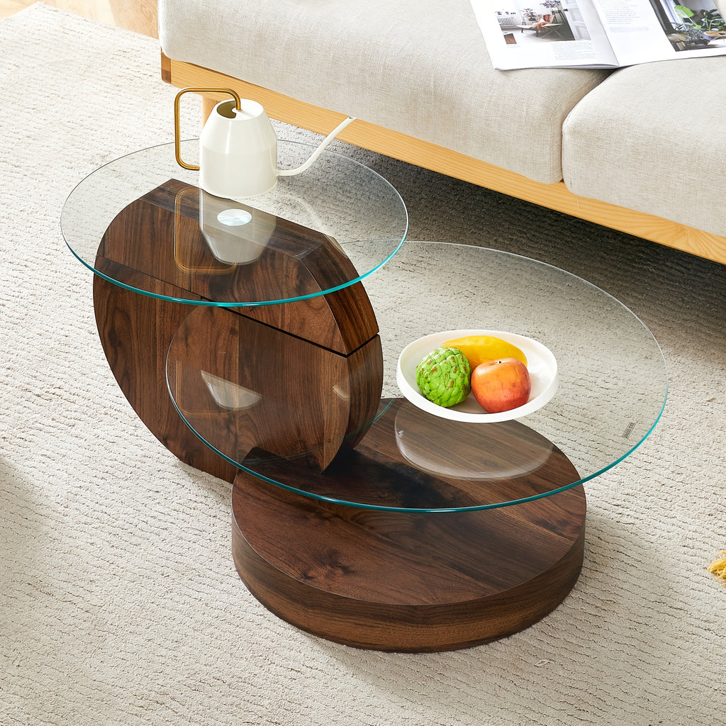 Glass Coffee Table for Small Spaces with Three-Tier Storage and a Clear Tempered Glass Top