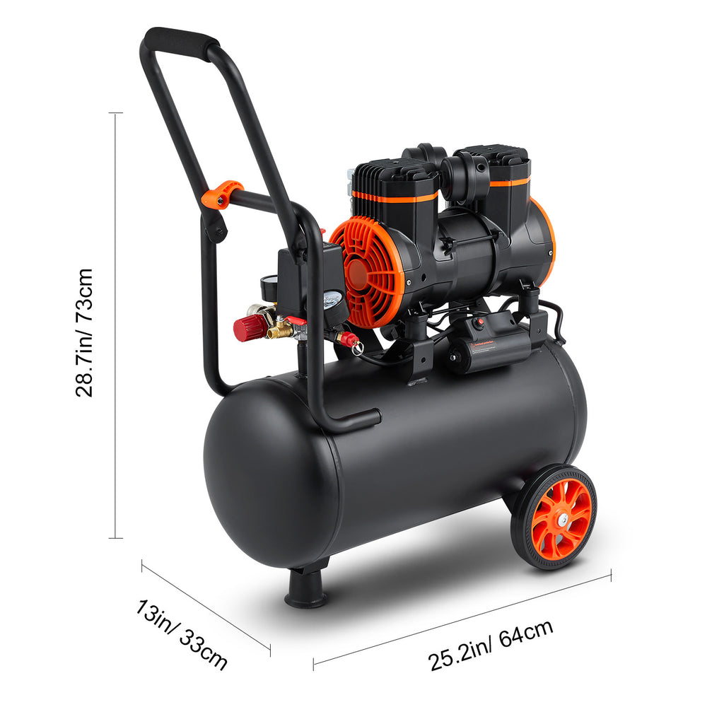 VEVOR 6.3 Gallon Air Compressor, 2 HP 3.35 CFM90PSI Oil Free Air Compressor Tank & Max. 116PSI Pressure, 70 dB Ultra Quiet Compressor for Auto Repair, Tire Inflation, Spray Painting, Woodwork Nailing