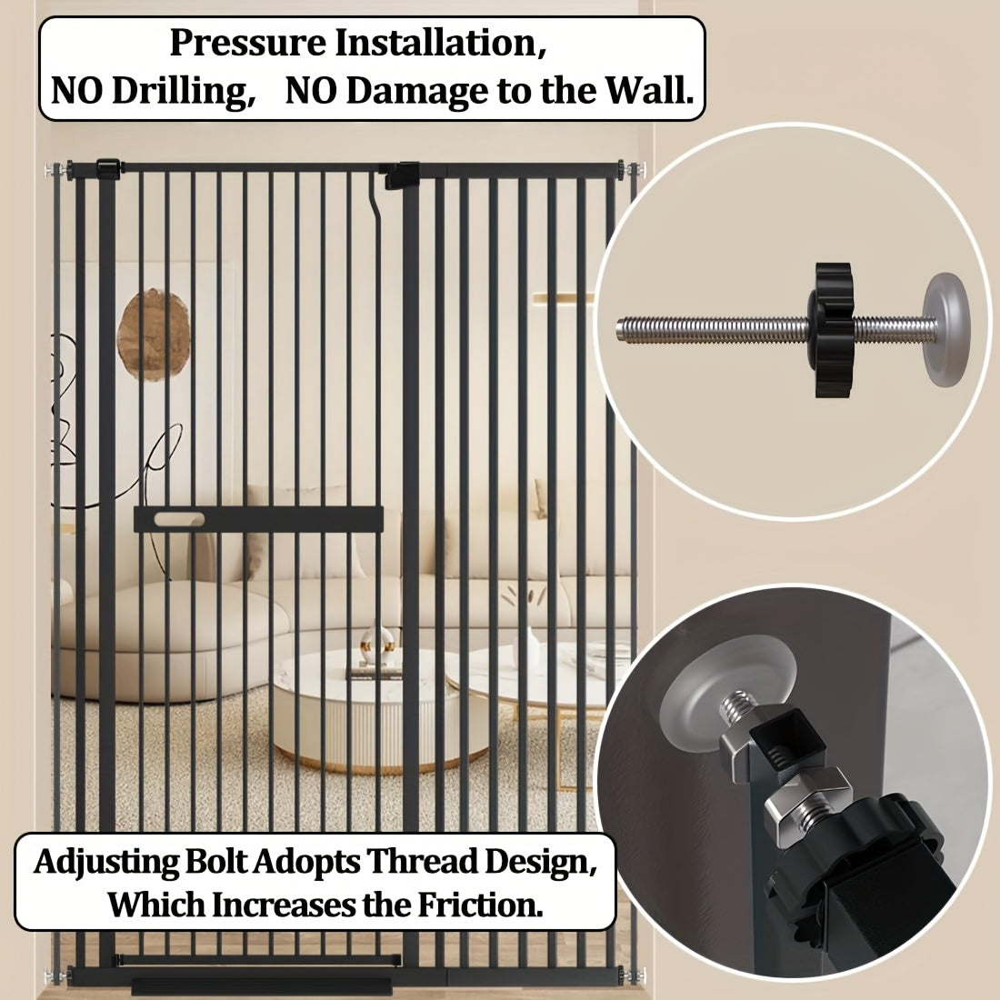 [Extra Tall Pet Gate] 61 Inch Extra Tall Pet Gate, 30.11"-52.7" Extra Wide Pressure Mounted Walk Through Swing Safety Cat Gates for Stairs, Doorways, Kitchen