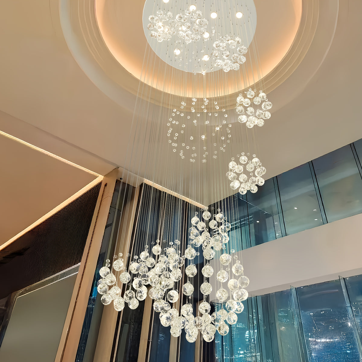 Modern LED Crystal Chandelier for Height Ceiling 2 Story Foyer Lighting 13-Light Flush Mount Foyer Lighting