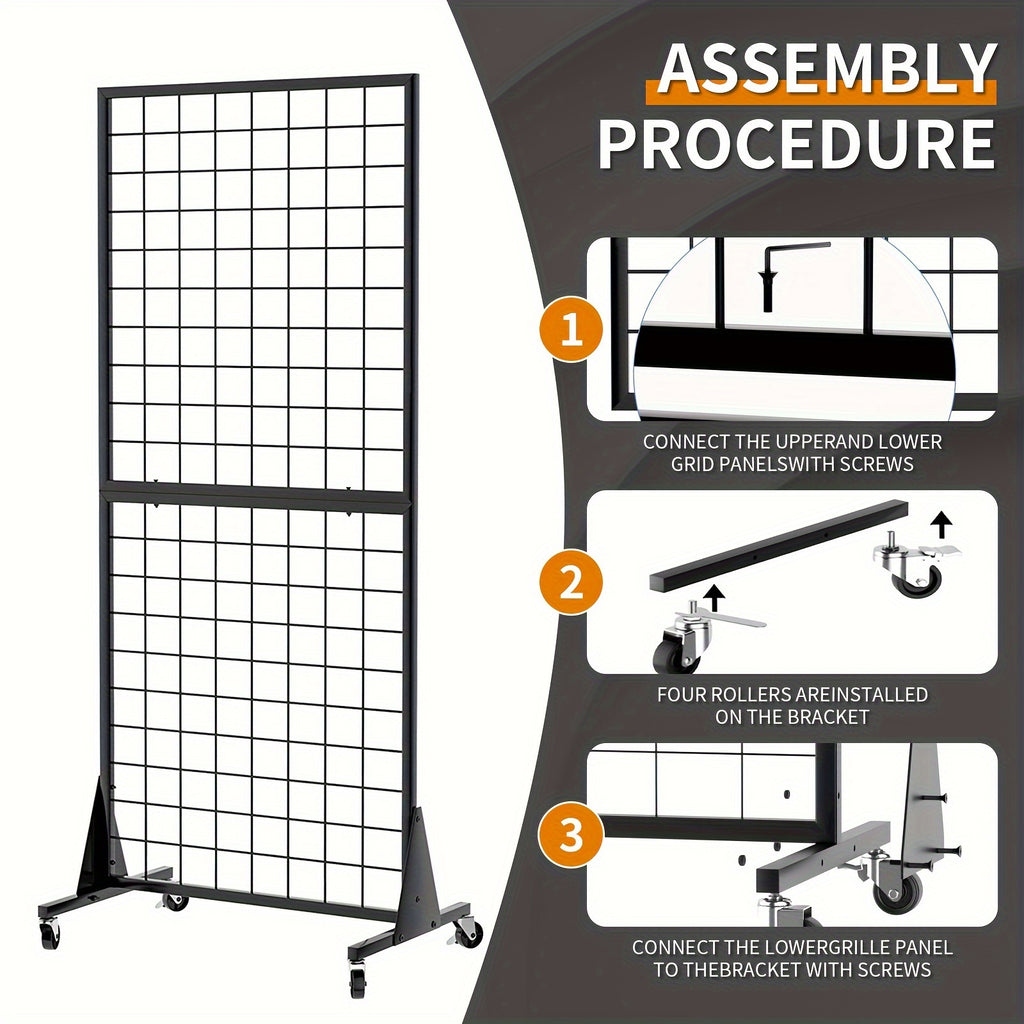 3-Pack 2' X 5.5' Ft Gridwall Panel Mesh Display Stand Heavy Movable Floorstanding Grid Wall Panels with Mute Wheel