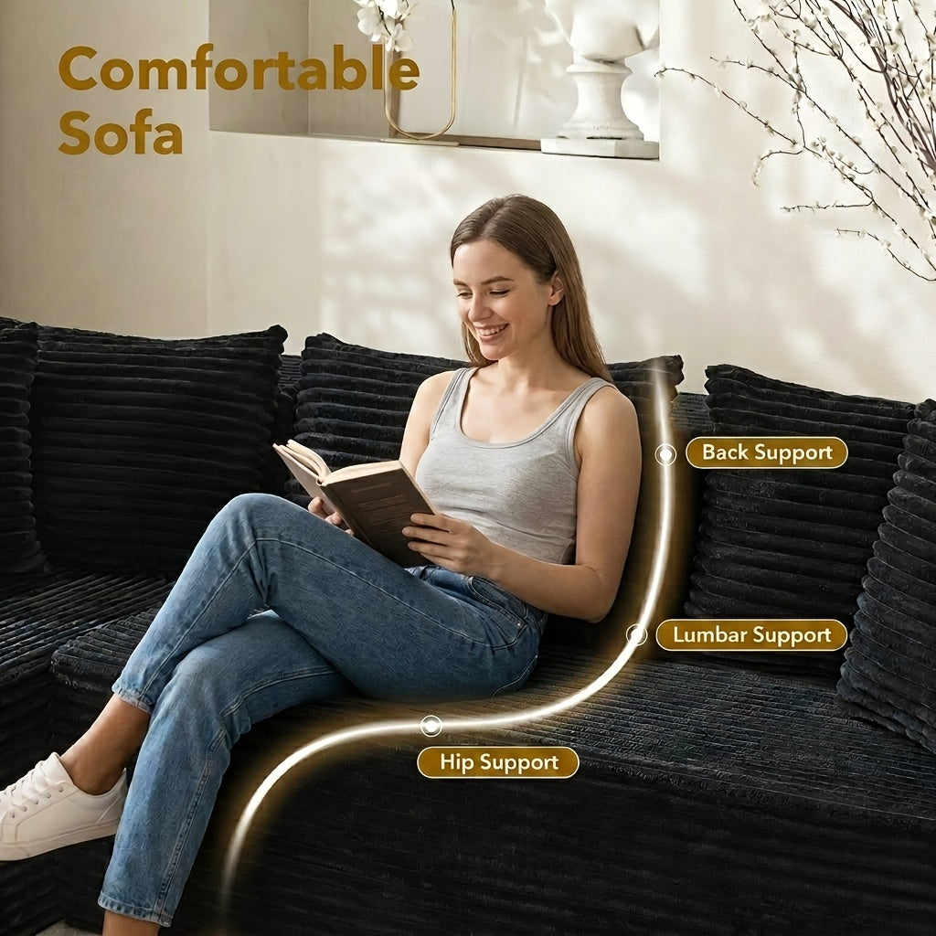 96.1-inch Modern Modular L-shaped Combination Sofa, 3-seater Corduroy Fabric with Deep Seat Oversized Left Facing Lounge Chair, Invertebrate 3-seater Sofa, No Assembly Required, Cat Paw Resistant - Suitable for Living Rooms And Apartments